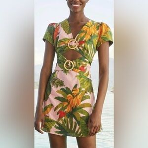 NWT FARM RIO PINK COCOA FOREST MINI DRESS M